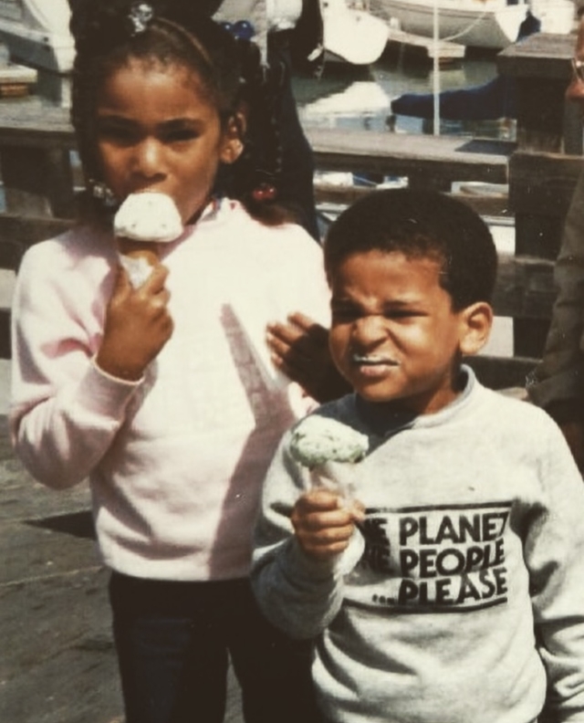 Author and brother as children eating ice cream