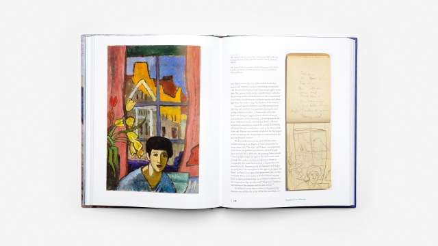 Women Artists in Expressionism - 2 page spread color, painting of man in window and sketch of same