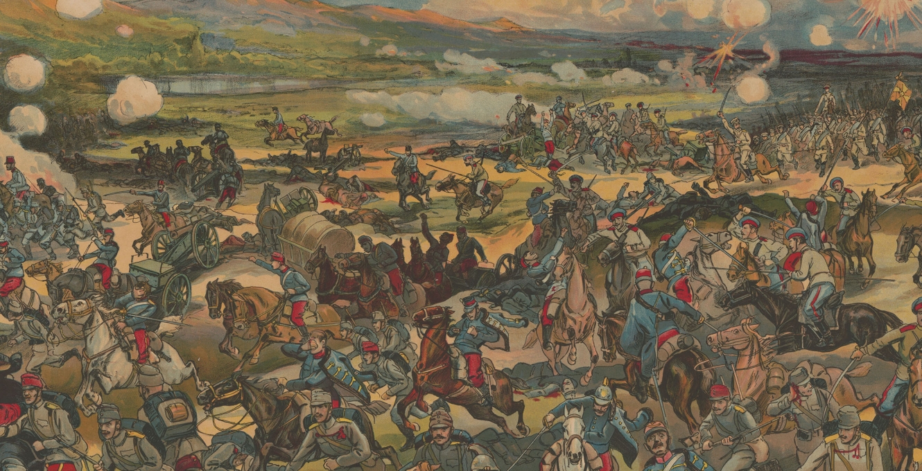 Illustration of a large battle on horse-back
