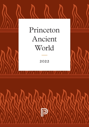 Red cover of princeton ancient world catalog with orange flames