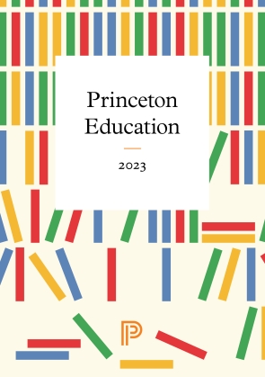 Education 2023 Catalog Cover featuring rows of colored books
