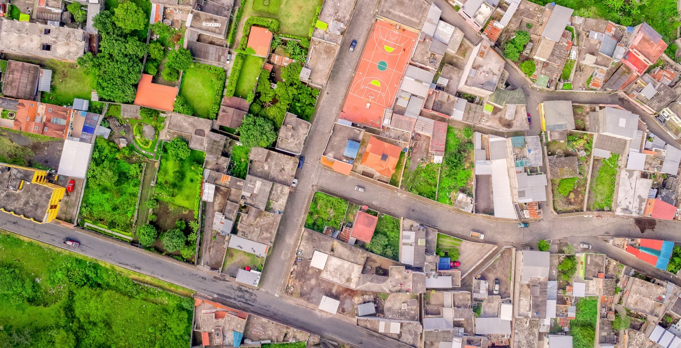 Aerial view of infrastructure in Banos, Ecuador