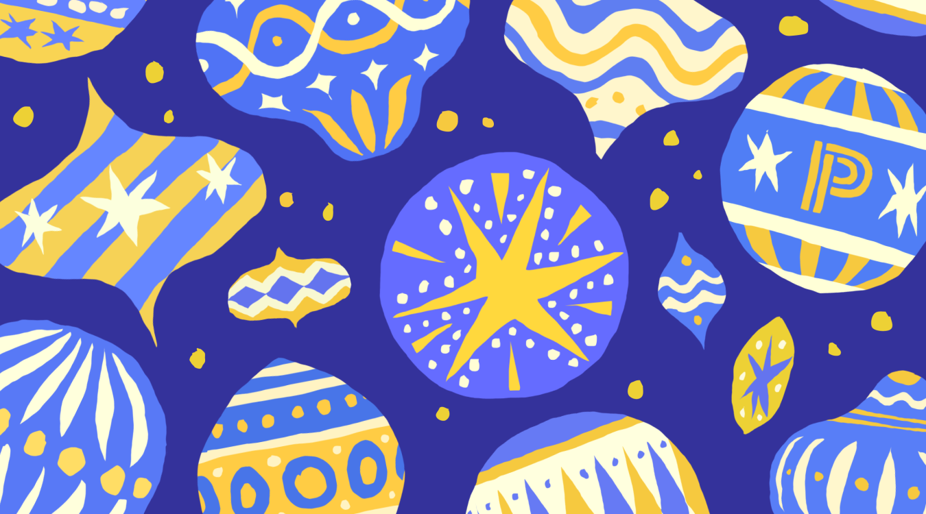 blue and yellow ornaments