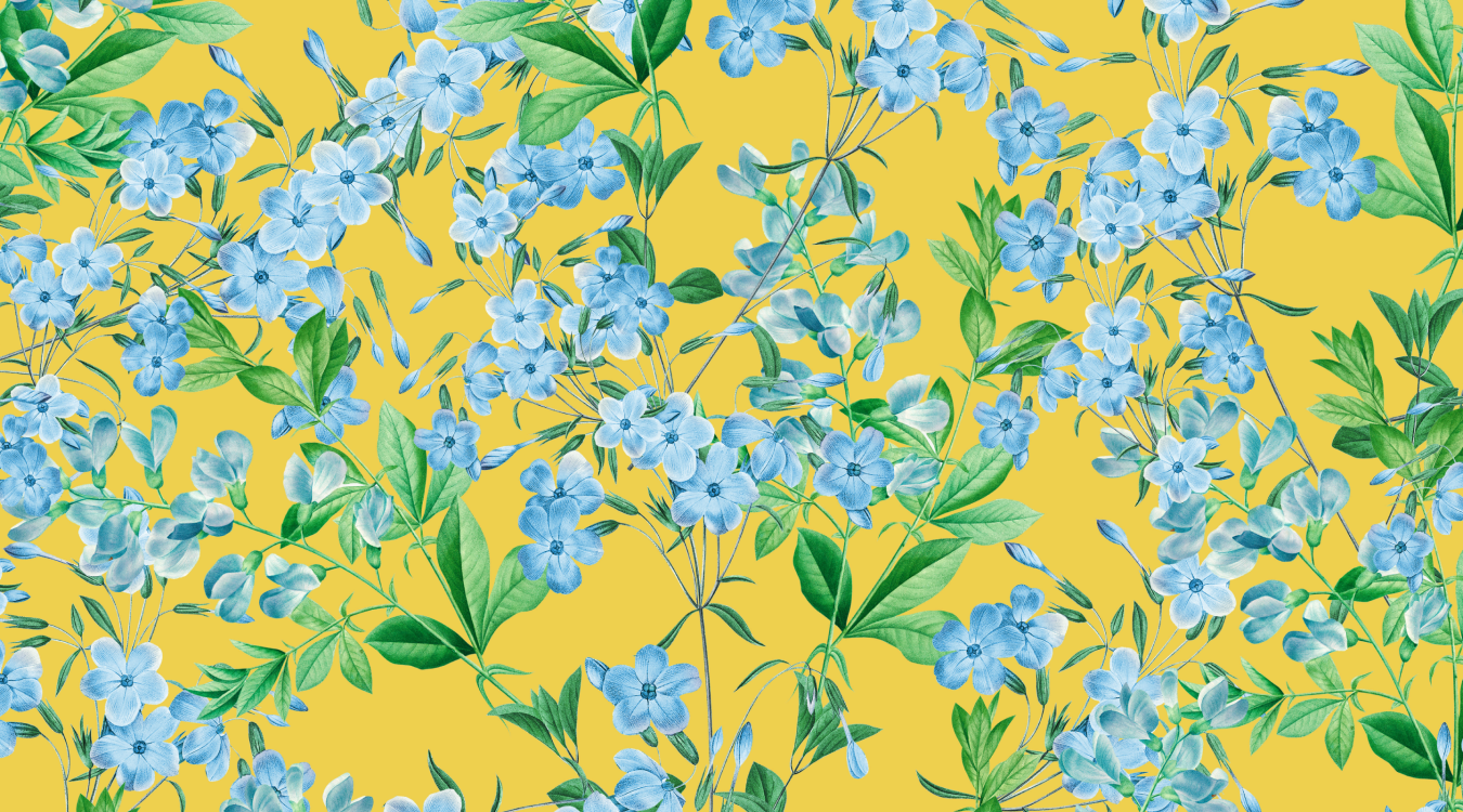 blue flowers on yellow background