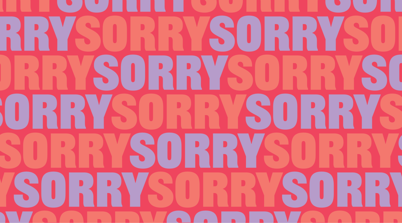 The word "Sorry" repeated in orange and purple on a red/pink background