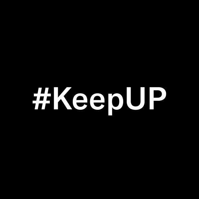 White text on black background, reading "#KeepUP"