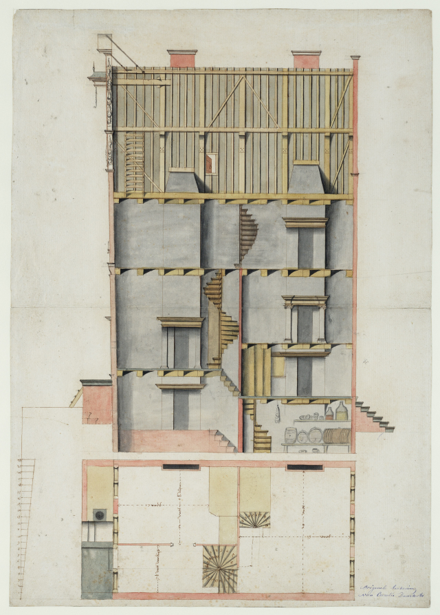drawing of a plan and section of a house
