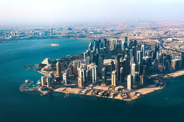 Aerial photography of Doha, Qatar cityscape