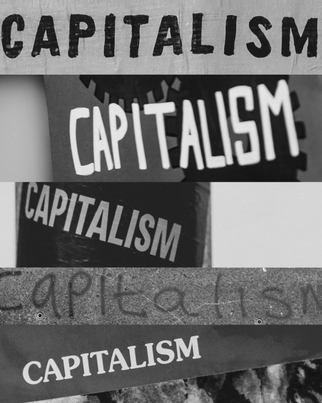 collage of words spelling out "Capitalism"