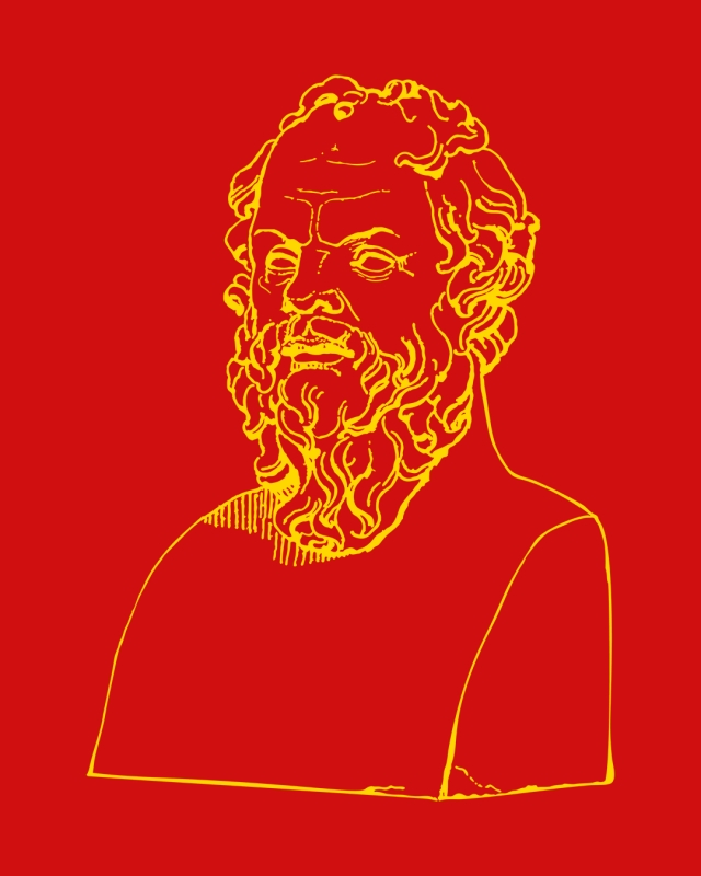 An illustration of a bust of Socrates in the colors of China's flag