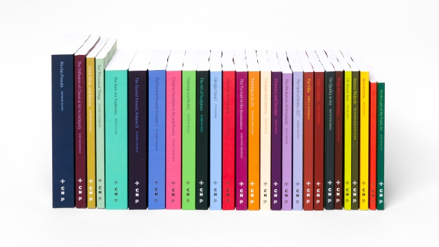 An array of colorful book spines