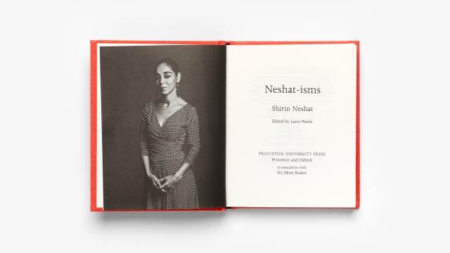 Neshat-isms title page spread with author Shirin Neshat photo.
