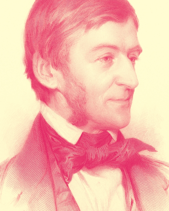 Ralph Waldo Emerson illustration in pink.