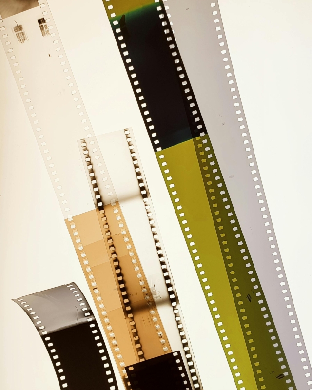 Camera film on a light table