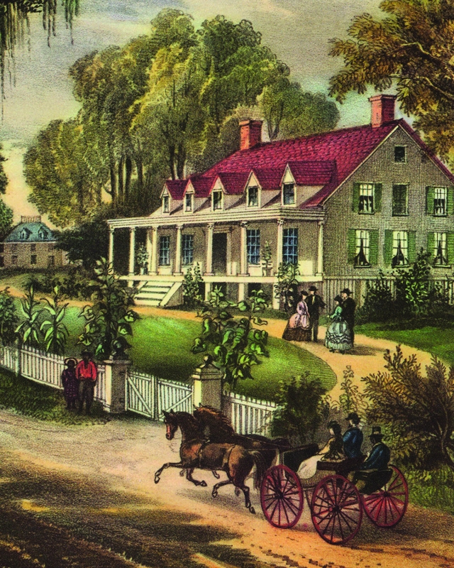 White and Black Americans in front of a rural house.