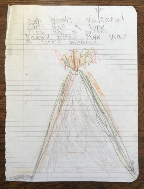 child's drawing of a volcano