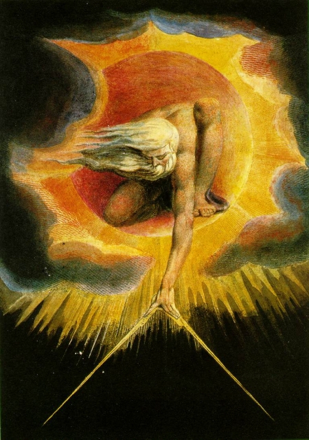 Painting: William Blake's vision of Urizen wielding the 'golden compasses' to impose mathematical laws on an unwilling world