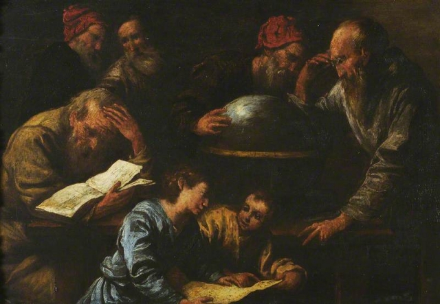 Pietro della Vecchia, ‘The Philosophers (Ptolemy and Euclid with Their Pupils)’. Mid-17th century.