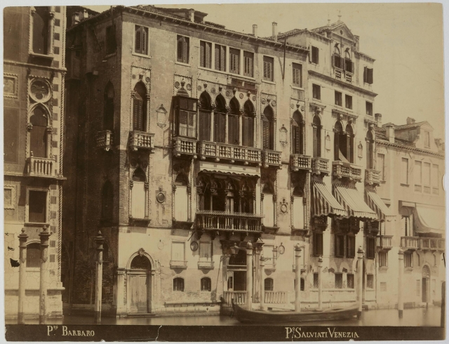 An aged photograph of the exterior of Venetian palaces