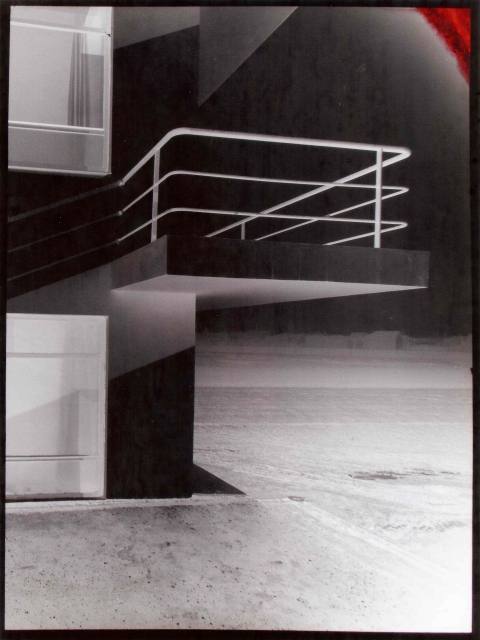 Balcony detail on Bauhaus Building, Glass negative.