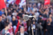 microphone in front of crowd
