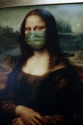 Portrait of Mona Lisa with a face mask
