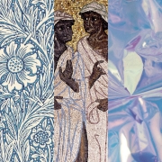 A collage of imagery from the covers of Chains of Love and Beauty, Byzantine Intersectionality, and Pleasure and Efficacy